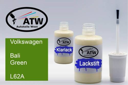 Volkswagen, Bali Green, L62A: 20ml Lackstift + 20ml Klarlack - Set, von ATW Autoteile West.